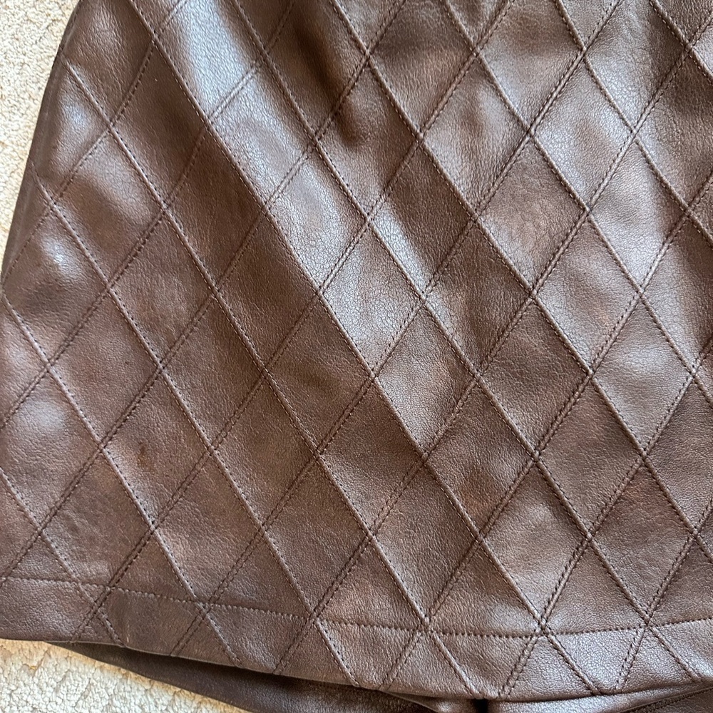 entro Diamond-Quilted Faux Leather Skort — Dark Brown - Picture 9 of 11